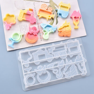 DIY Crystal Drip Gel Flowing Sand Mold Unicorn Ice Cream Dessert Flow Sand Full Plate Silicone Mold