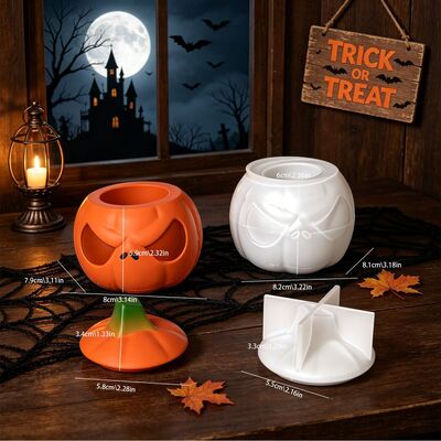 Halloween Pumpkin Storage Can With Lid Silicone Mold Ghost Face Ghost Face Pumpkin Candle Cup Mold