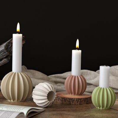 Ins Fan-shaped Striped Round Candle Candlestick Silicone Mold DIY Aromatic Plaster Candle Base Accessory Mold