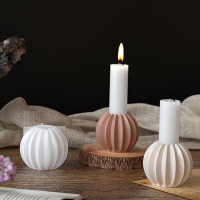 Ins Fan-shaped Striped Round Candle Candlestick Silicone Mold DIY Aromatic Plaster Candle Base Accessory Mold