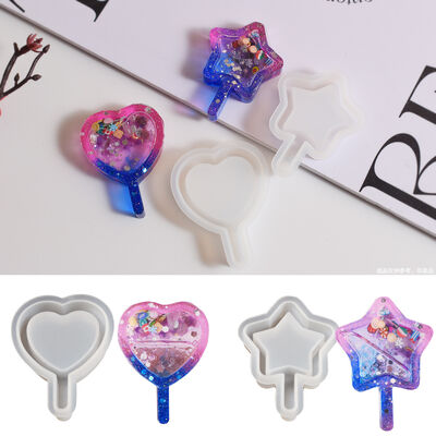 Crystal Dropper Resin Heart Pentagram Quicksand Stick Silicone Mold DIY Quicksand Keychain Grinding Tool