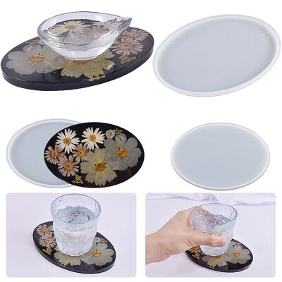 DIY Crystal Dropper Elliptical Table Grinding Tool, Epoxy Resin Mirror Coaster, Circular Tray, Silicone Mold