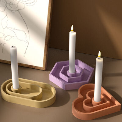 DIY Aromatherapy Gypsum Double Heart Pentagram Oval Hexagonal Candle Holder Tray Silicone Mold
