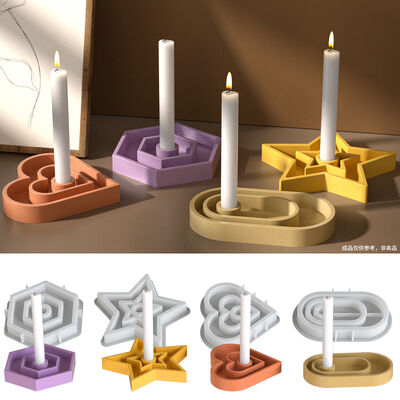 DIY Aromatherapy Gypsum Double Heart Pentagram Oval Hexagonal Candle Holder Tray Silicone Mold