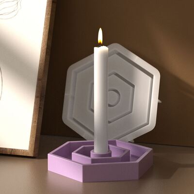 DIY Aromatherapy Gypsum Double Heart Pentagram Oval Hexagonal Candle Holder Tray Silicone Mold