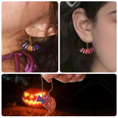 DIY Resina de Cristal Fantasma Demonio de Halloween Semi-3D Calabaza Murciélago Búho Pendente Orecillos Molde de silicona