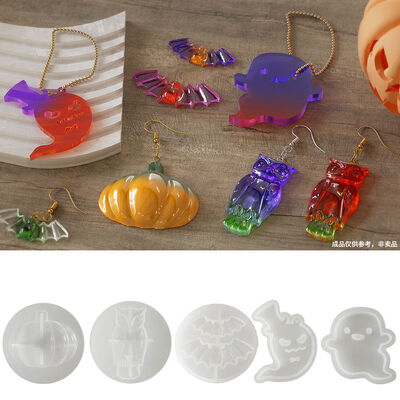 DIY Resina de Cristal Fantasma Demonio de Halloween Semi-3D Calabaza Murciélago Búho Pendente Orecillos Molde de silicona