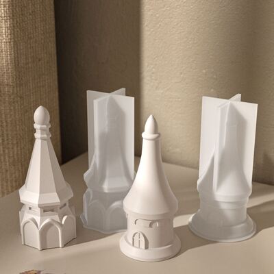 Castle Geometry Tower Ring Holder Fragrant Stone Gypsum Silicone Mold DIY Aromatherapy Candle Ornament Grinding Tool