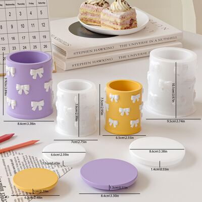 Embossed Bow Pattern Storage Jar Silicone Mold DIY Aromatherapy Gypsum Candle Cup Dropper Pen Holder Ornament Mold