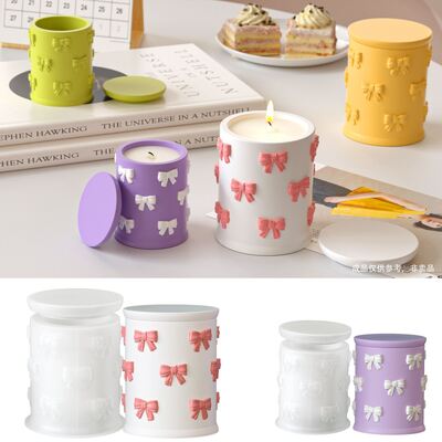 Embossed Bow Pattern Storage Jar Silicone Mold DIY Aromatherapy Gypsum Candle Cup Dropper Pen Holder Ornament Mold