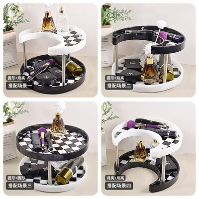 DIY Drip Glue Resin Gypsum Round Moon Chessboard Double Layer Storage Box Tray Silicone Mold