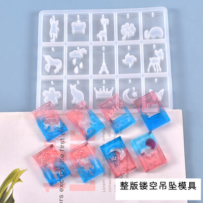 Crystal Droplet Pendant Mold Unicorn Butterfly Crown Cat Hollow Pendant Necklace Silicone Mold
