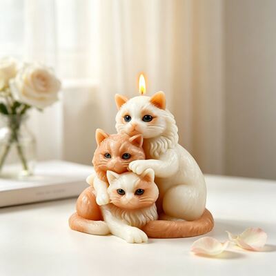 DIY Parent Child Cat Home Gypsum Silicone Mold Three Dimensional Cat Aromatherapy Candle Mold