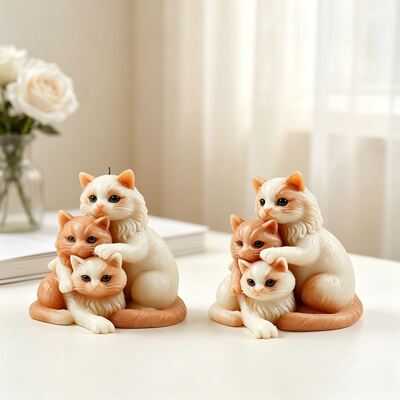 DIY Parent Child Cat Home Gypsum Silicone Mold Three Dimensional Cat Aromatherapy Candle Mold