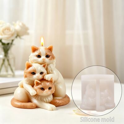 DIY Parent Child Cat Home Gypsum Silicone Mold Three Dimensional Cat Aromatherapy Candle Mold