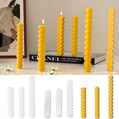 Ins Wind Love Hexagonal Flower Honeycomb Candle Mold DIY Bee Pattern Long Rod Aromatherapy Candle Silicone Mold