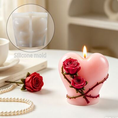 Rose Love Aromatherapy Candle Silicone Mold 3D Valentine's Day Heart DIY Gypsum Dropping Pendant Mold