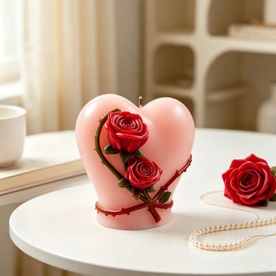 Rose Love Aromatherapy Candle Silicone Mold 3D Valentine's Day Heart DIY Gypsum Dropping Pendant Mold
