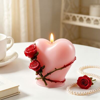 Rose Love Aromatherapy Candle Silicone Mold 3D Valentine's Day Heart DIY Gypsum Dropping Pendant Mold