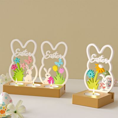 DIY Easter Rabbit Shaped Hollow Flower Butterfly Bunny Insert Board Candle Holder Ornament Gypsum Silicone Mold