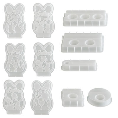 DIY Easter Rabbit Shaped Hollow Flower Butterfly Bunny Insert Board Candle Holder Ornament Gypsum Silicone Mold