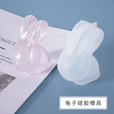 DIY Crystal Resin Mold For 3D Cute Rabbit Plush Toy Jade Rabbit Long-eared Rabbit Silicone Mold