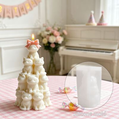 Stacked Cat Aromatherapy Candle Silicone Mold Ins Style Cute Cat Tower DIY Ornament Gypsum Mold