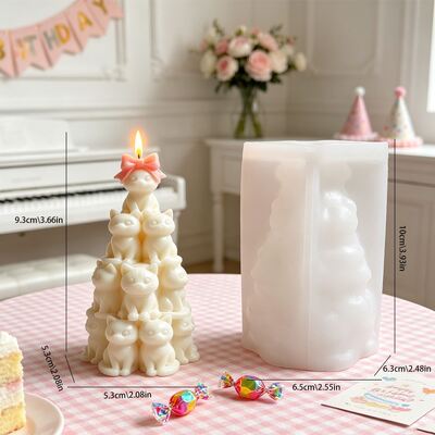 Stacked Cat Aromatherapy Candle Silicone Mold Ins Style Cute Cat Tower DIY Ornament Gypsum Mold