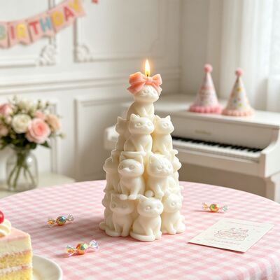 Stacked Cat Aromatherapy Candle Silicone Mold Ins Style Cute Cat Tower DIY Ornament Gypsum Mold