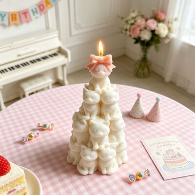 Stacked Cat Aromatherapy Candle Silicone Mold Ins Style Cute Cat Tower DIY Ornament Gypsum Mold