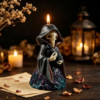Cross Border Skull Ghost Holding Crow Wizard Candle Silicone Mold DIY Halloween Gypsum Mold