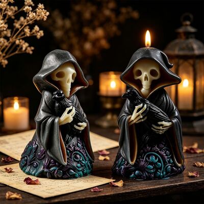 Cross Border Skull Ghost Holding Crow Wizard Candle Silicone Mold DIY Halloween Gypsum Mold