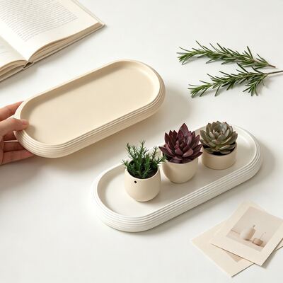 Ins Simple Elliptical Stripe Tray Silicone Mold DIY Aromatherapy Gypsum Storage Dish Dropping Mold
