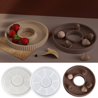 DIY Adhesive Gypsum Cement Striped Circular Storage Tray With Hollow Striped Tray, Dish, Gypsum Silicone Mold
