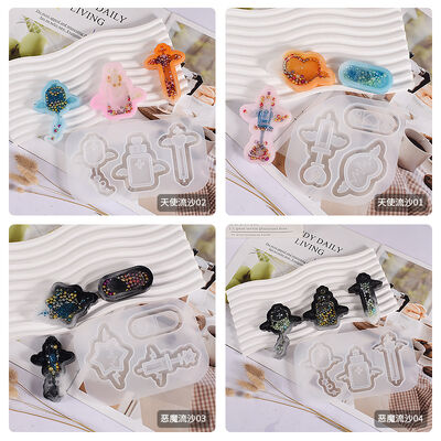 DIY Crystal Dropper Gum Mirror Demon Angel Quicksand Pendant Keychain Pendant Silicone Mold