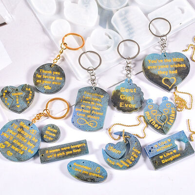 Crystal Drip Glue DIY Resin Mold Father's Mother's Day Blessings Keychain Pendant Silicone Mold