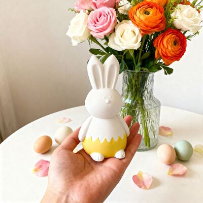 Cute Easter Broken Eggshell Rabbit Mold Sitting Rabbit Aromatherapy Gypsum Expanded Stone Candle Silicone Mold