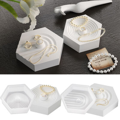 Gypsum Cement Tray Coaster Mold DIY Hexagonal Circular U-shaped Striped Jewelry Storage Display Rack Silicone Mold