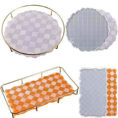 DIY Crystal Dropping Resin Gypsum Irregular Lace Fruit Plate Chessboard Pattern Table Silicone Mold