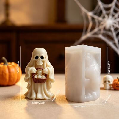 3D Basket Skeleton Ghost Candle Mold DIY Halloween Aromatherapy Gypsum Pendant Silicone Mold