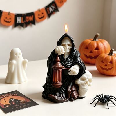 Cross Border New Halloween Aromatherapy Candle Gypsum Ornament Ghost Skull Lantern Reaper Silicone Mold