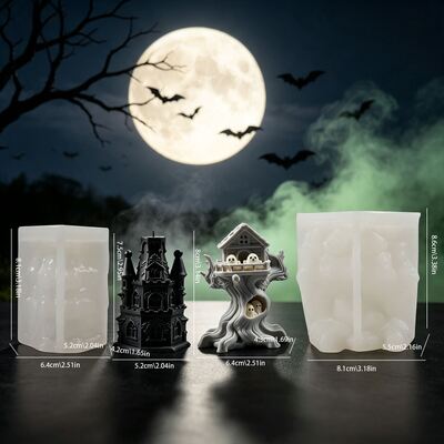 DIY Halloween Ghost Tree House Castle Ghost House Aromatherapy Candle Gypsum Decoration Silicone Mold Wholesale