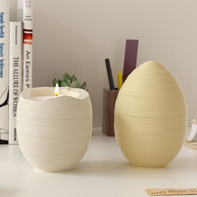 Striped Egg Shaped Gypsum Storage Jar Silicone Mold DIY Easter Aroma Diffuser Wax Candle Holder Decoration Mold