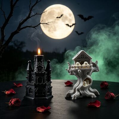 DIY Halloween Ghost Treehouse Castle Haunted House Scented Candles Gypsum Decorations Silicone Molds Wholesale