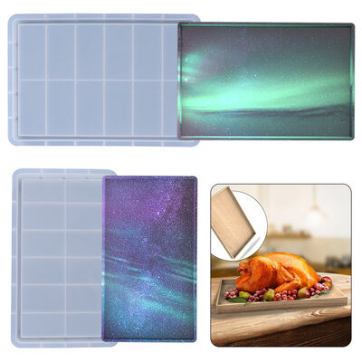 DIY Crystal Resin Mold Rectangular Coaster Tray Tea Set Display Container Silicone Mold Wholesale