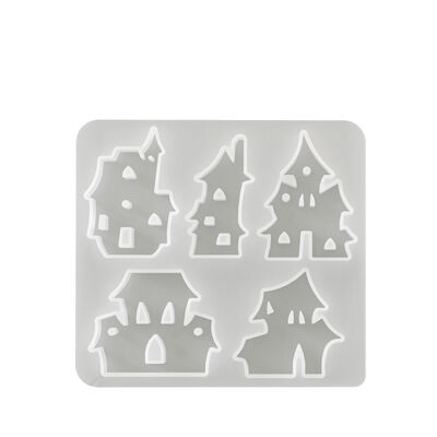 Cross Border New Product Halloween Castle Candle Silicone Mold DIY Five Link Ghost House Decoration Gypsum Mold