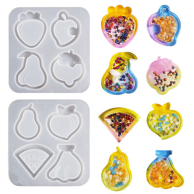DIY Crystal Drop Glue Strawberry Vegetable Pear Watermelon Banana Peach Persimmon Fruit Series Quicksand Pendant Silicone Mold