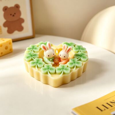 Love Clover Rabbit Family Candle Cup Silicone Mold DIY Aromatherapy Gypsum Storage Ornament Mold