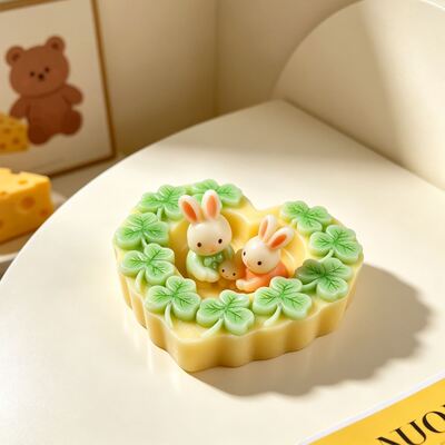 Love Clover Rabbit Family Candle Cup Silicone Mold DIY Aromatherapy Gypsum Storage Ornament Mold