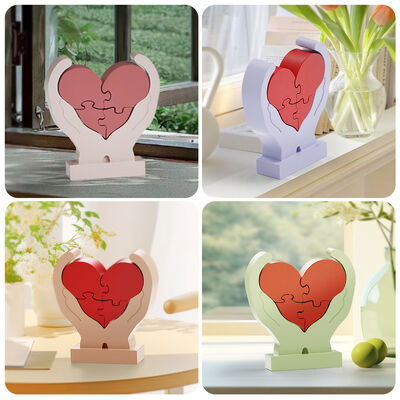 Crystal Drip Glue Hands Holding Heart Puzzle DIY Candle Gypsum Valentine's Day Stage Silicone Mold Wholesale